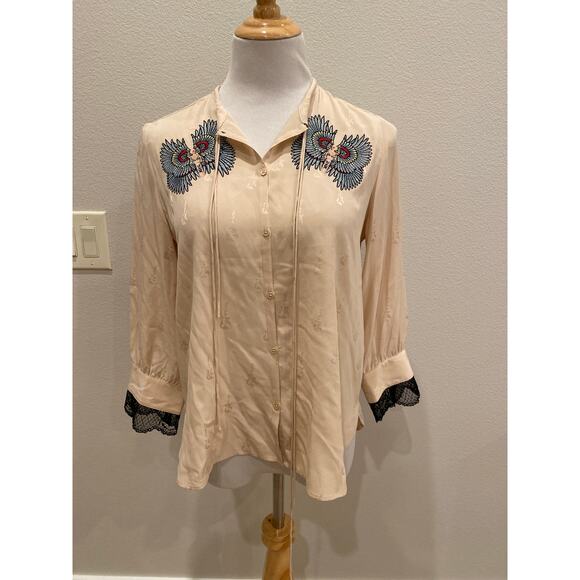 Zadig & Voltaire Silk Blouse Tiago Jac Bis Guitar Skeleton Angel L/S Size Small - Picture 1 of 6